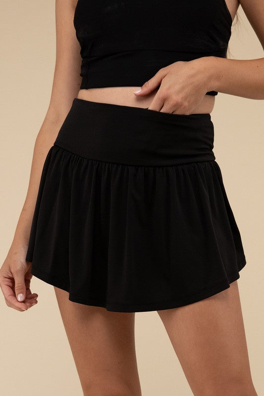 wide band tennis skirt with zippered back pocket