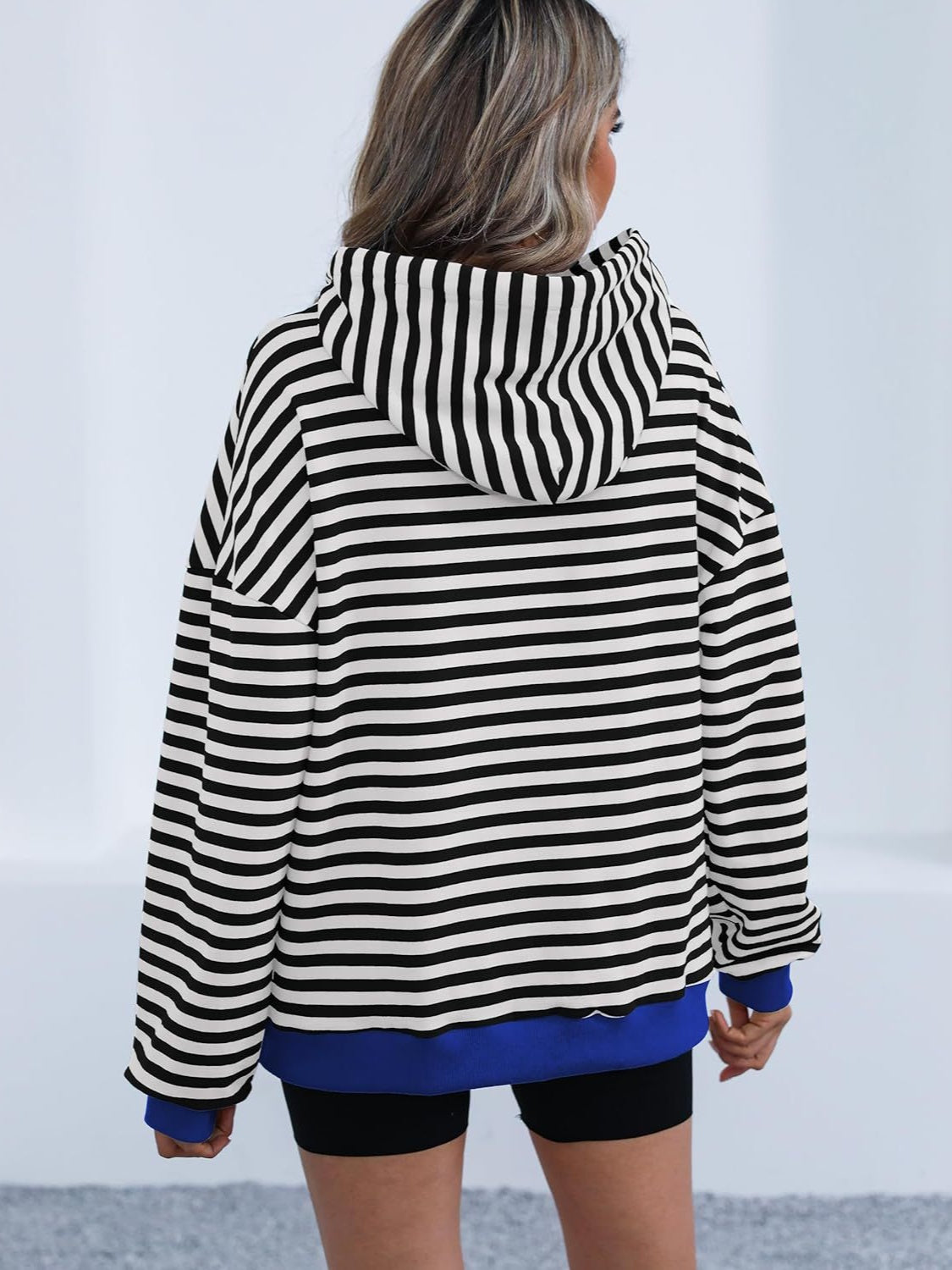 drawstring striped long sleeve hoodie
