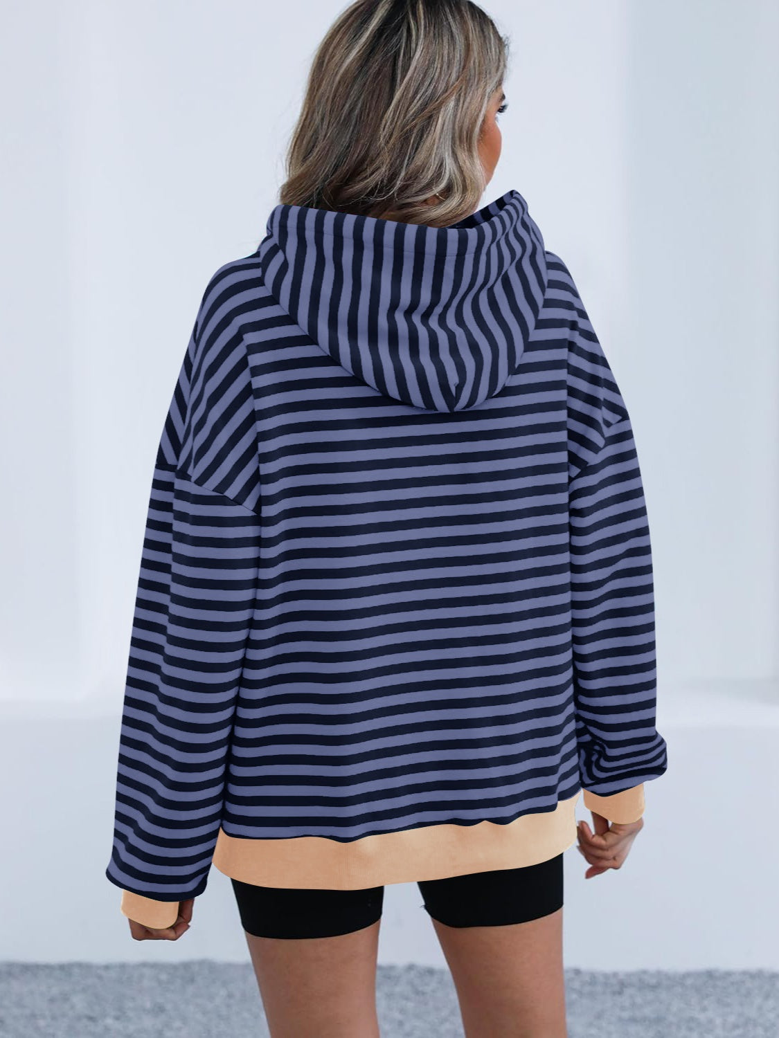 drawstring striped long sleeve hoodie
