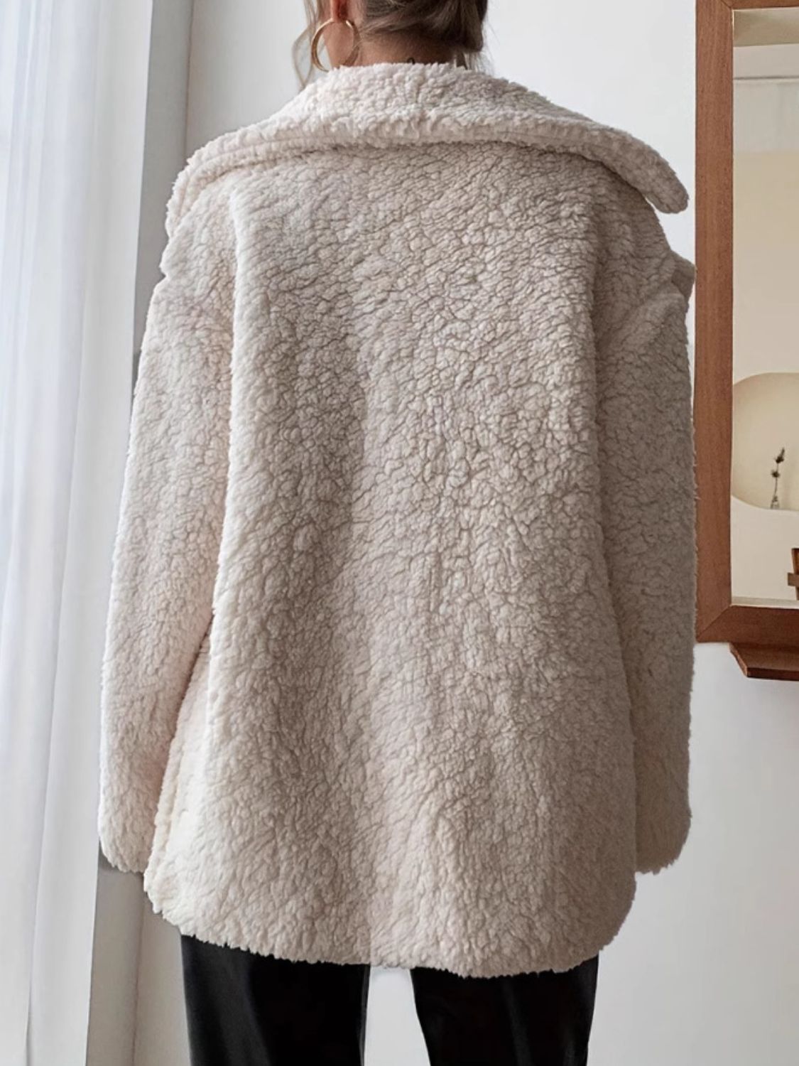 fuzzy open front long sleeve coat