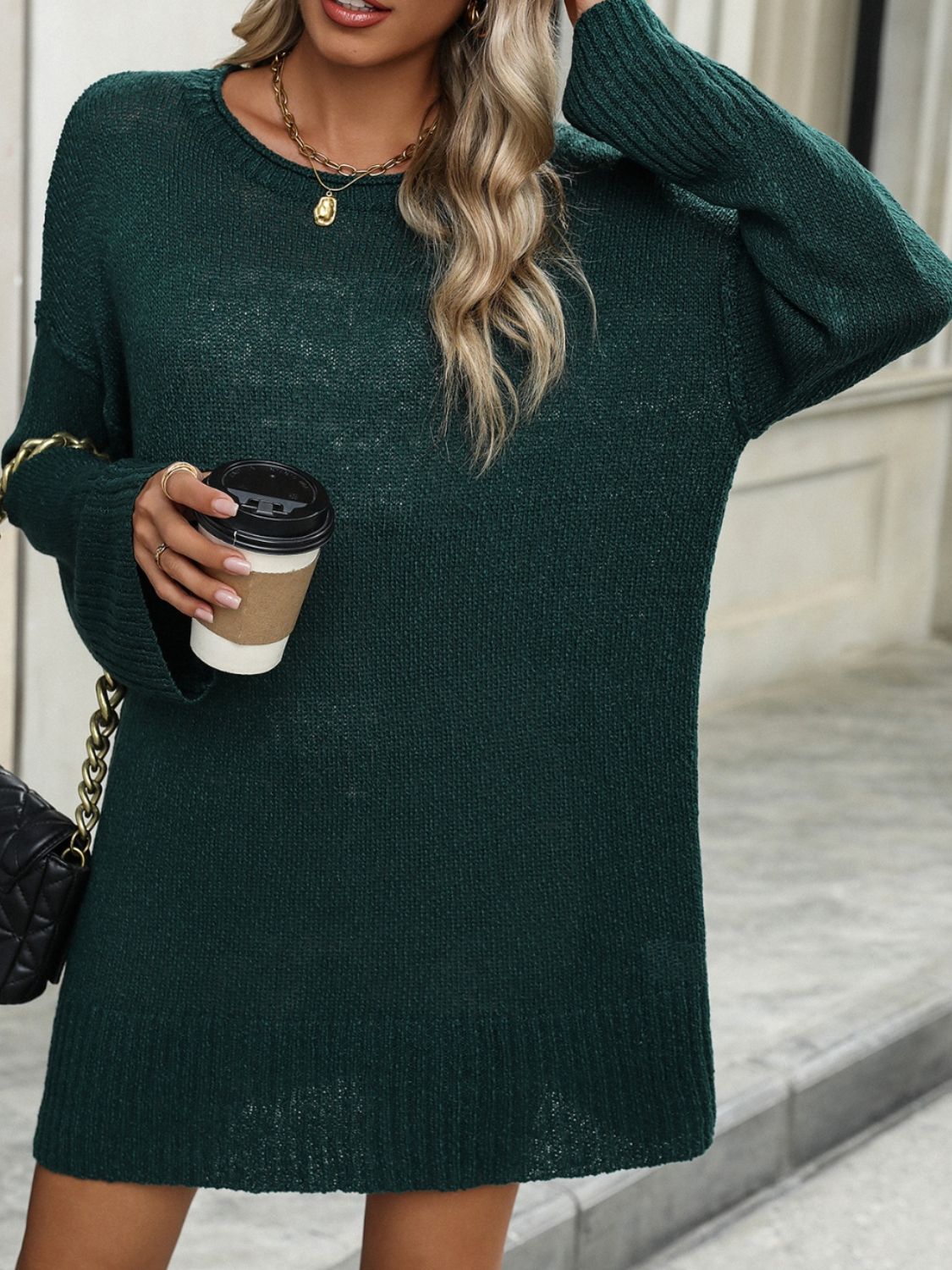 round neck dropped shoulder sweater