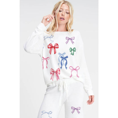 Colorful bow allover print soft loungewear set