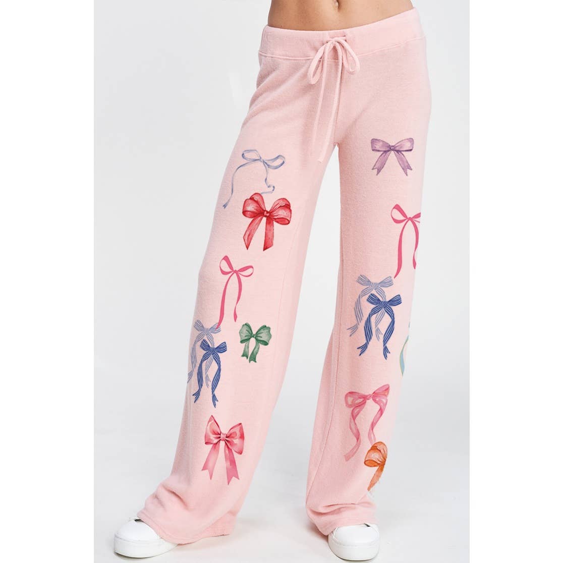 colorful bow allover print soft loungewear set