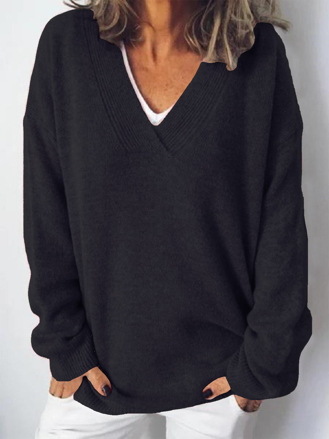 v-neck dropped shoulder sweater