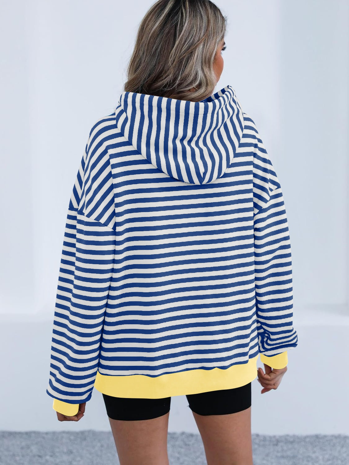 drawstring striped long sleeve hoodie