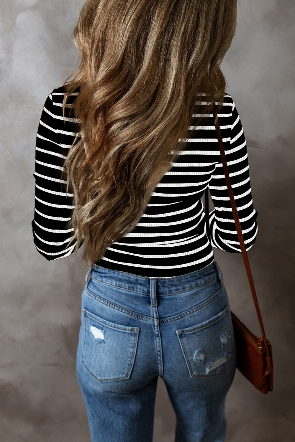 striped v-neck long sleeve top