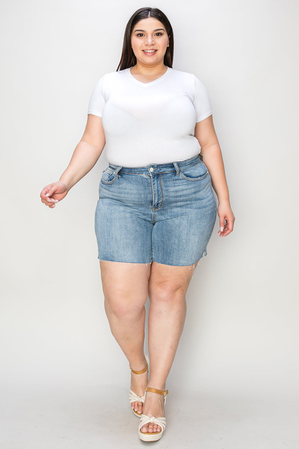 judy blue full size high waist raw hem denim shorts