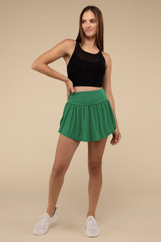 wide band tennis skirt with zippered back pocket