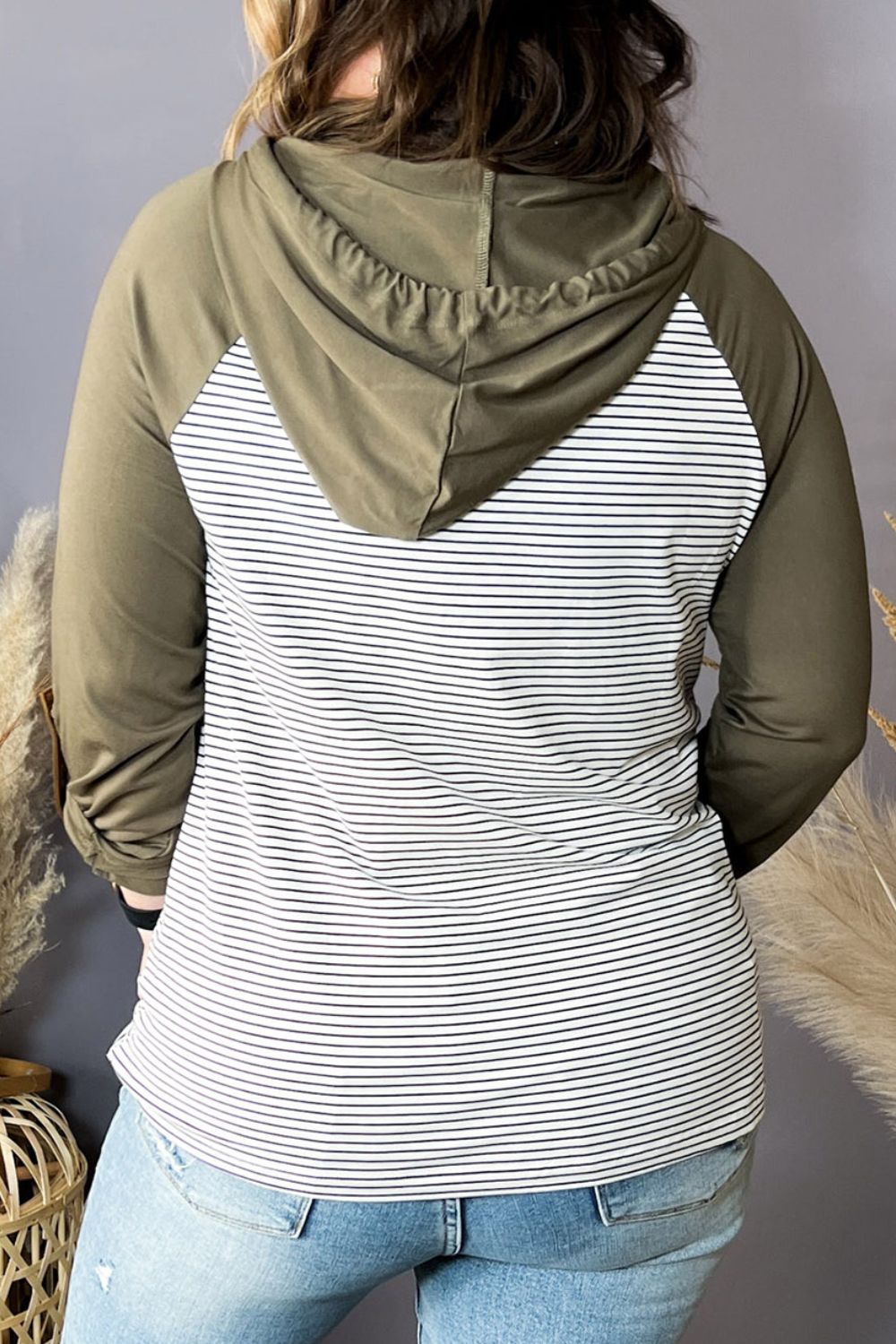 plus size striped long sleeve hoodie