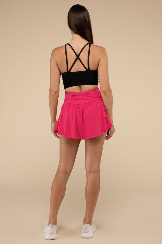 wide band tennis skirt with zippered back pocket