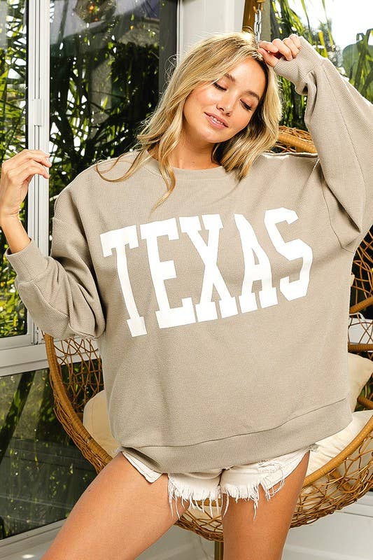 texas printed two tone rib knit sweatshirt