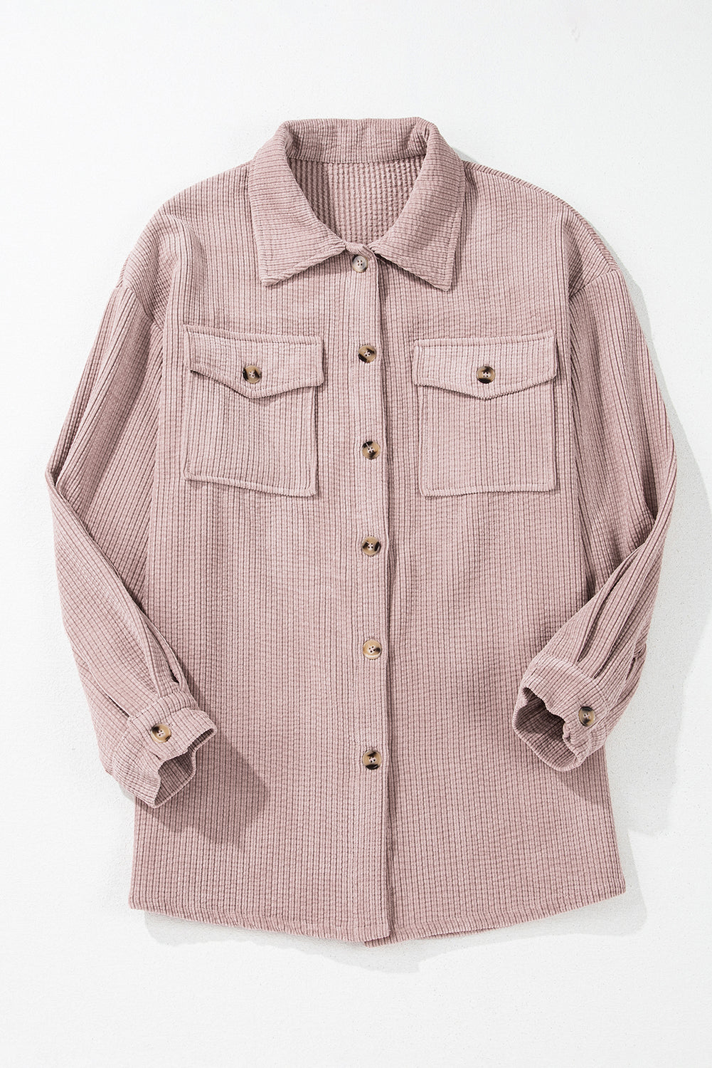 light pink corduroy flap pocket button up shacket