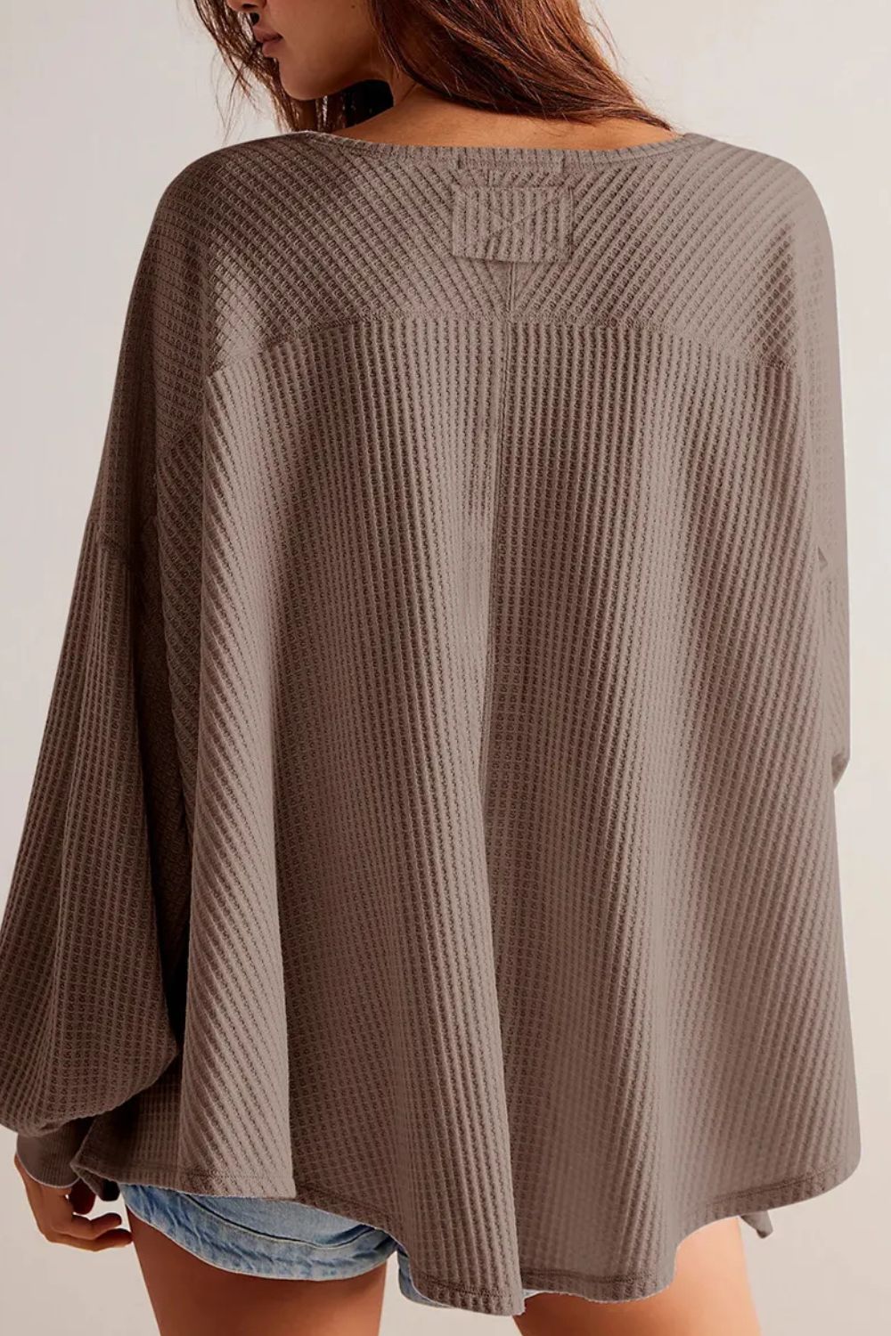 waffle-knit v-neck long sleeve top