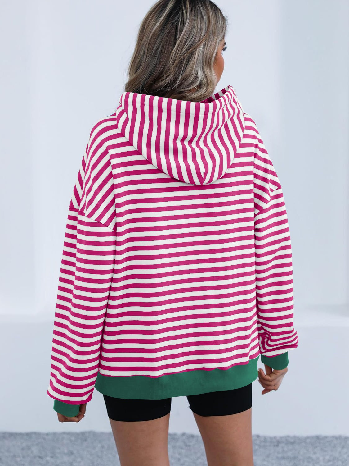 drawstring striped long sleeve hoodie