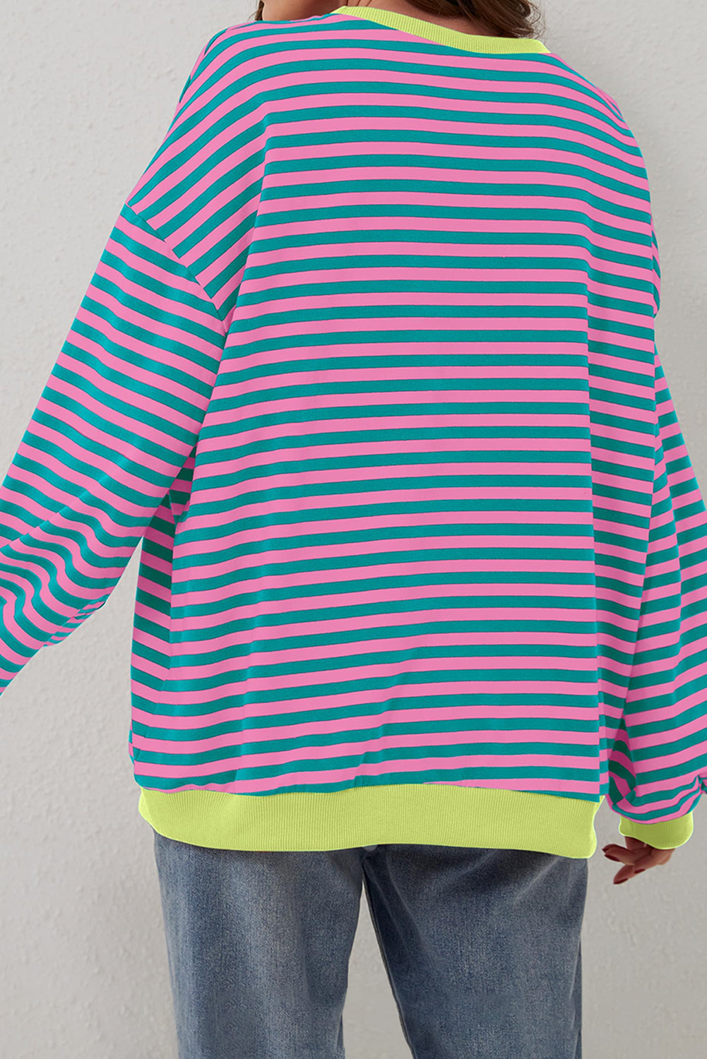 green stripe oversized contrast trim pullover sweatshirt