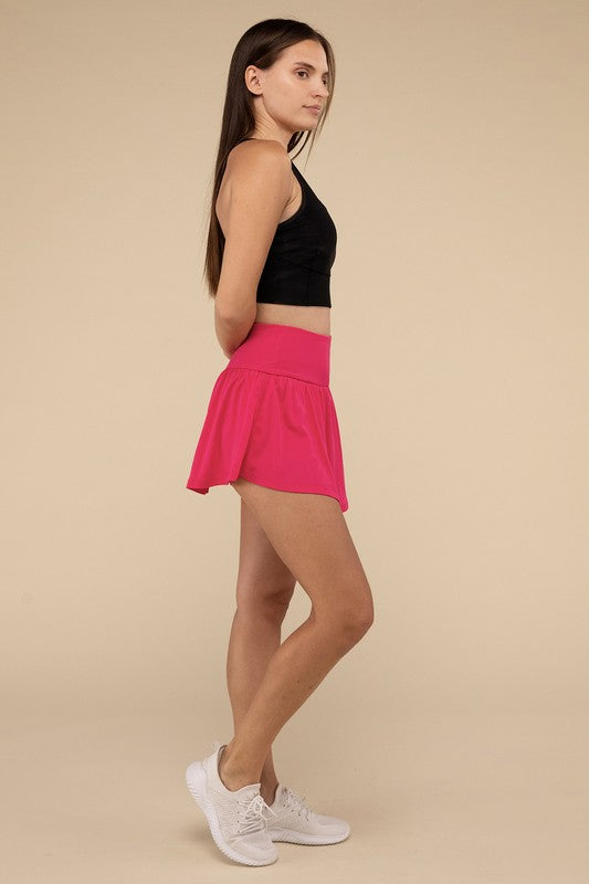 wide band tennis skirt with zippered back pocket