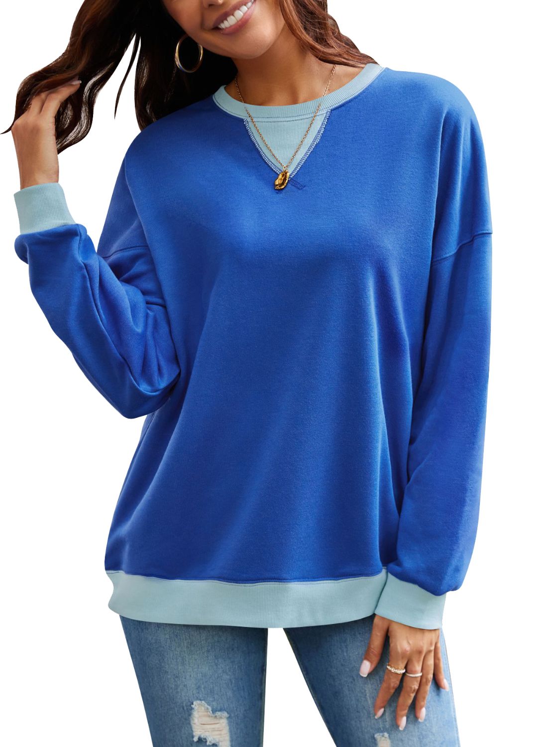 contrast round neck long sleeve sweatshirt