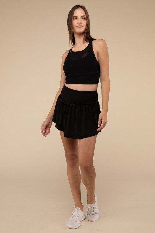 wide band tennis skirt with zippered back pocket