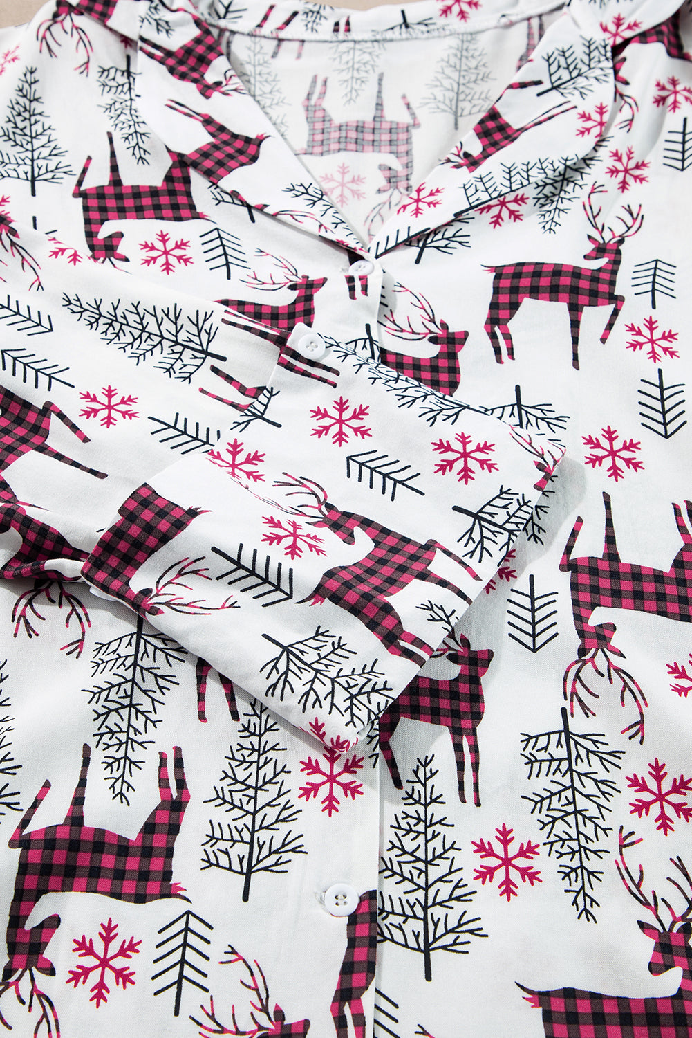 white christmas printed shirt and pants pajama set