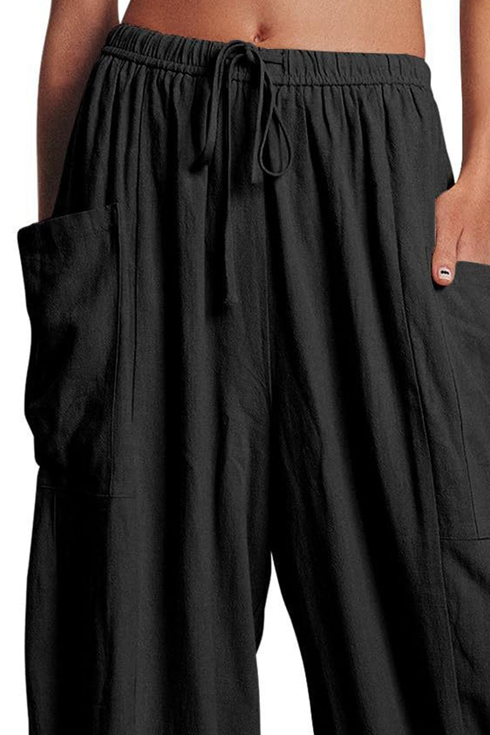 full size pocketed drawstring wide leg pants