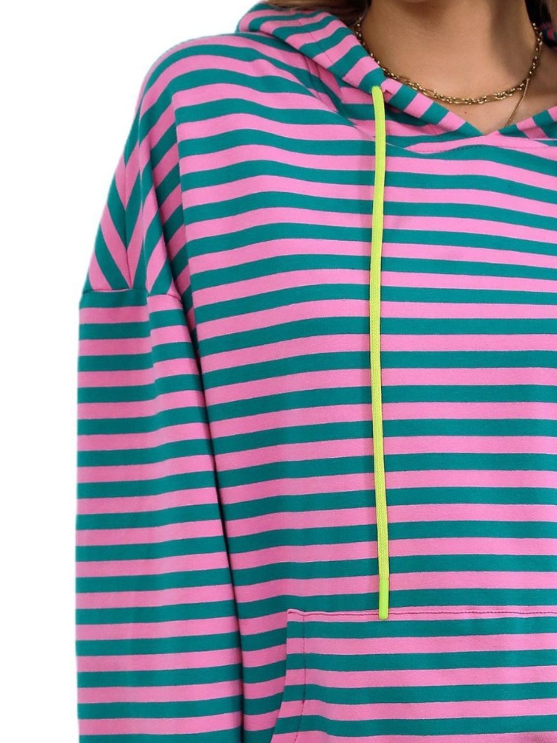 drawstring striped long sleeve hoodie