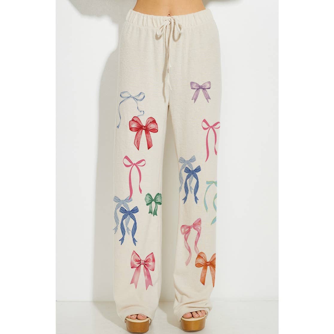 colorful bow allover print soft loungewear set