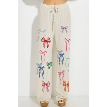 Colorful bow allover print soft loungewear set