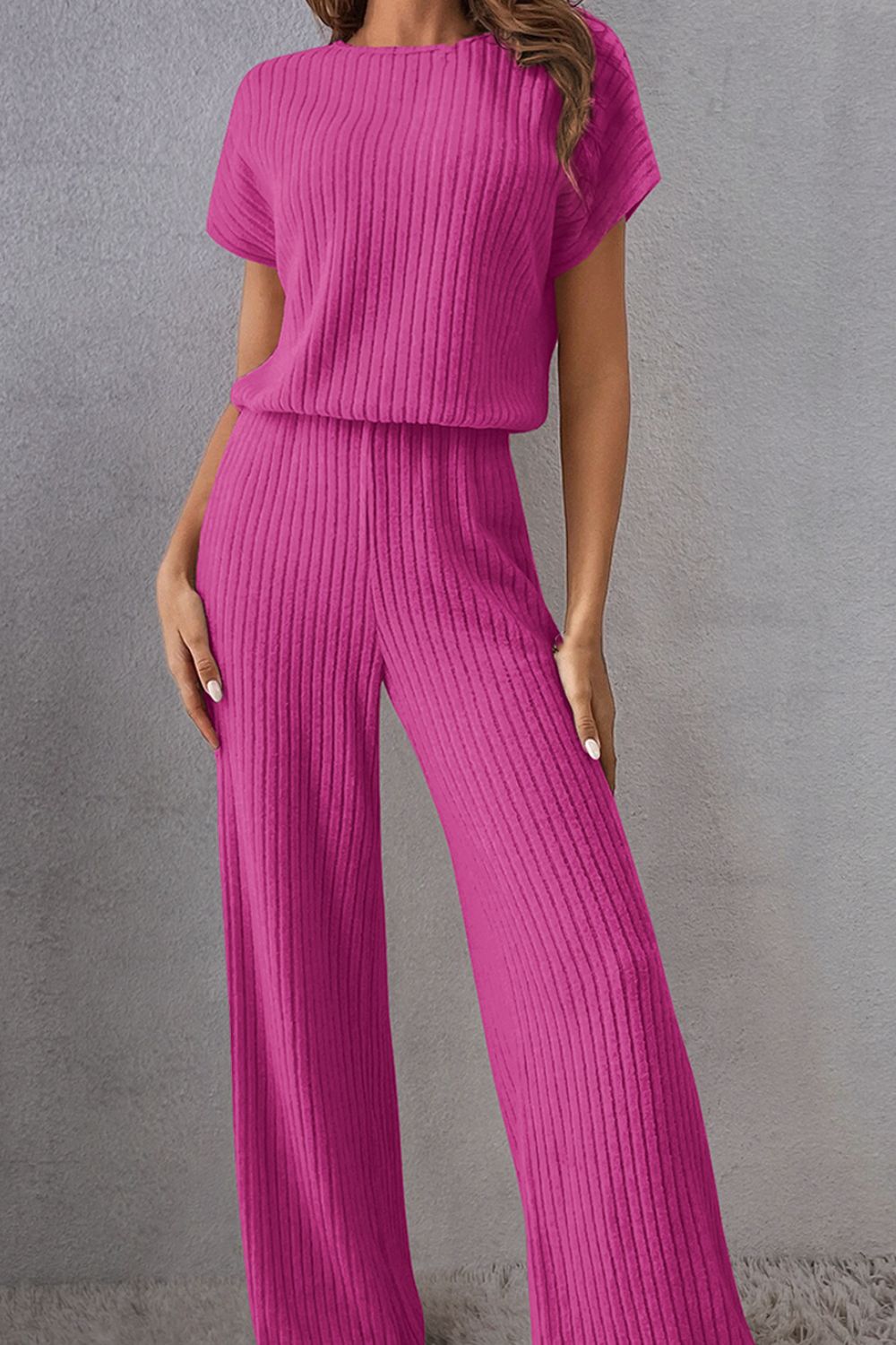 round neck short sleeve jumpsuit