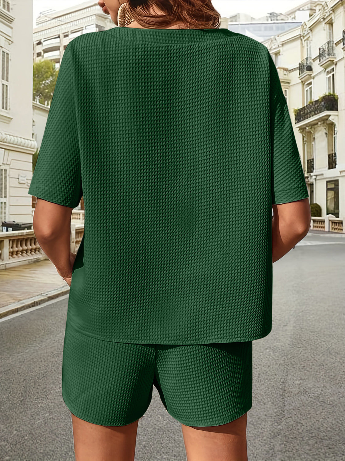 waffle-knit half sleeve top and shorts set