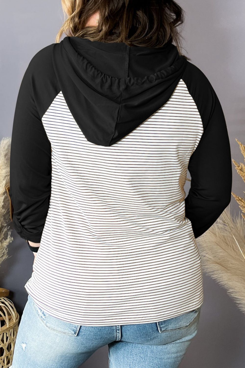 plus size striped long sleeve hoodie
