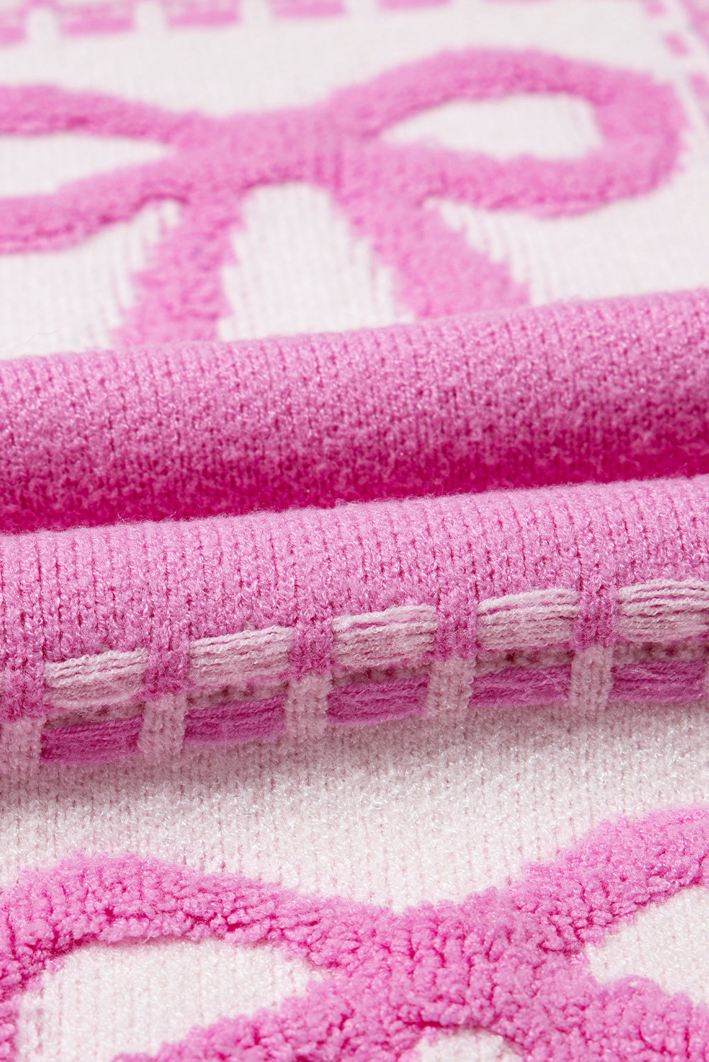 pink bow knot two tone checkered crew neck sweater