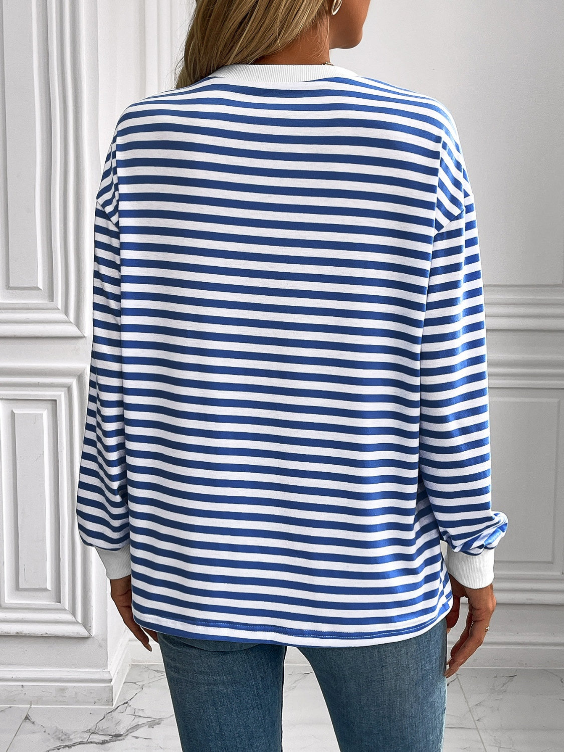 ivy lane striped round neck long sleeve sweatshirt