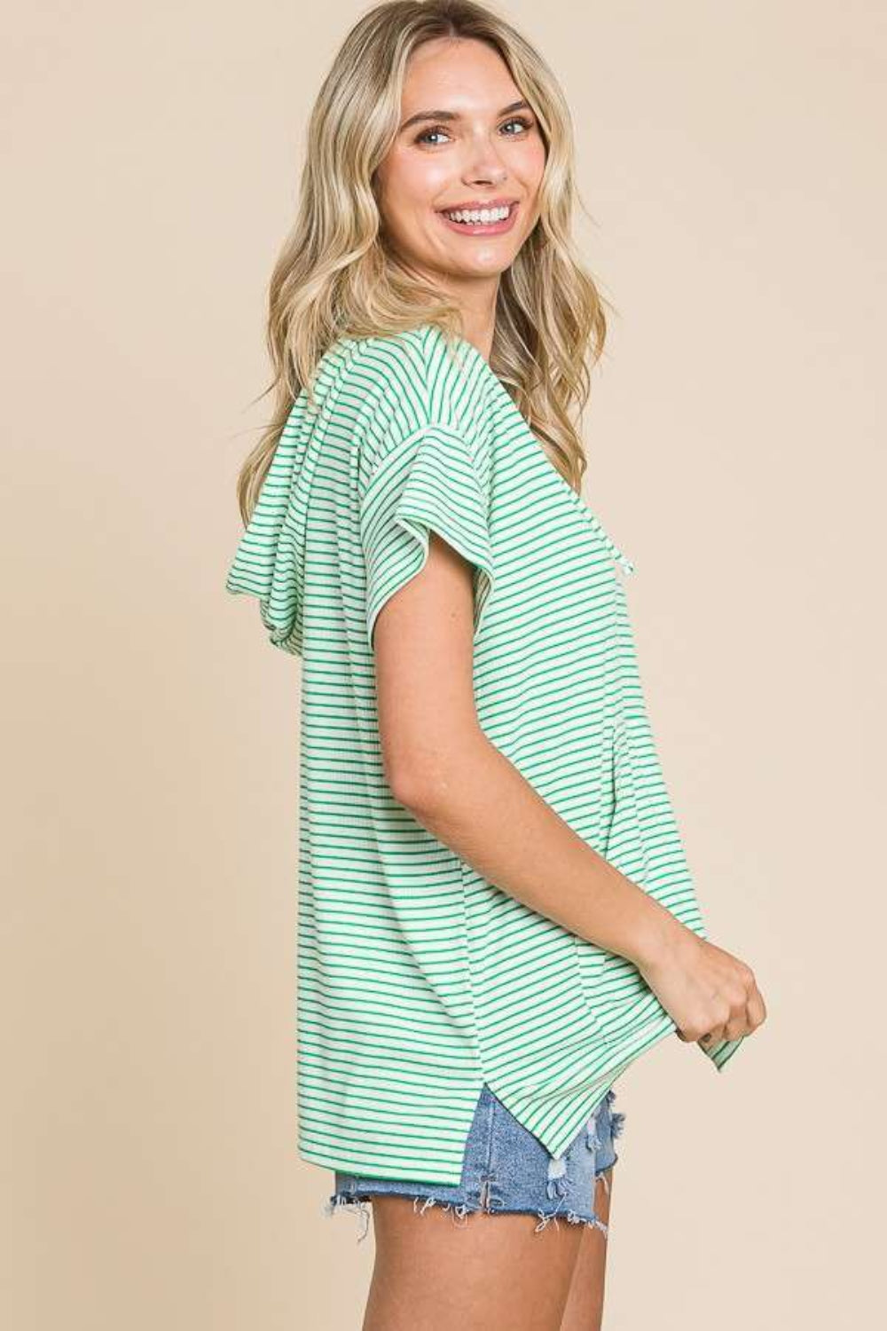 culture code full size striped short sleeve hooded top