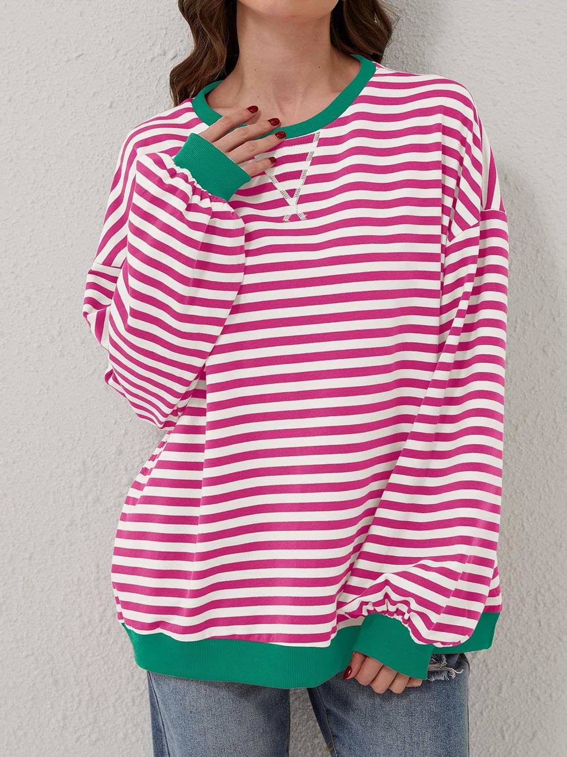contrast striped long sleeve sweatshirt