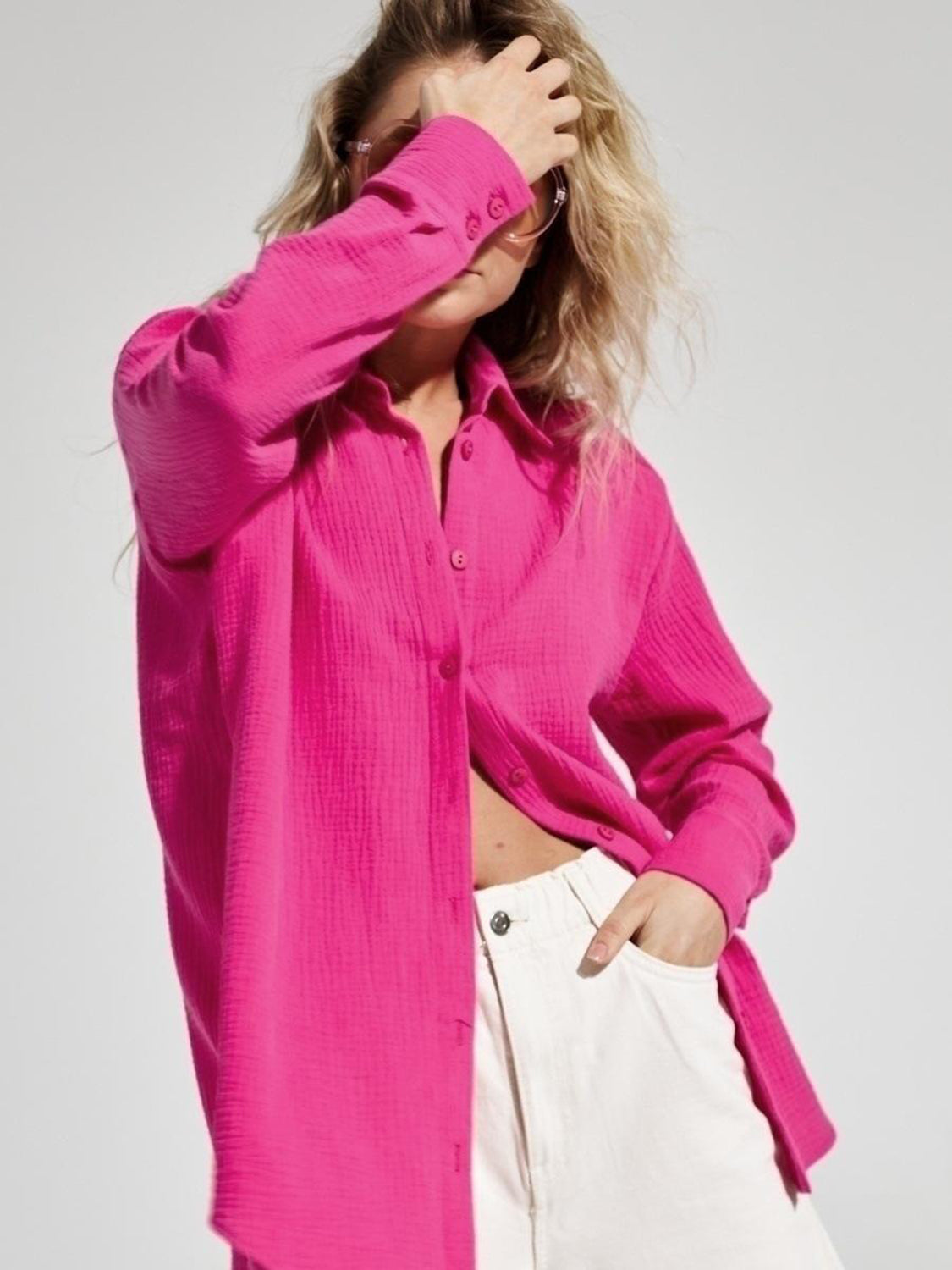 textured collared neck long sleeve shirt