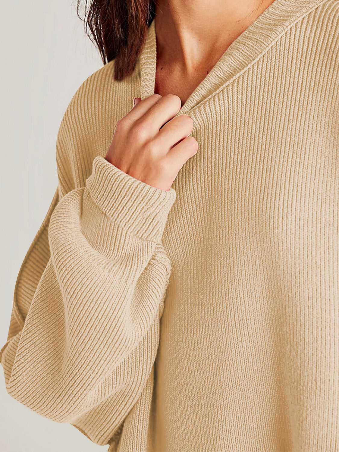 double take side slit round neck long sleeve sweater