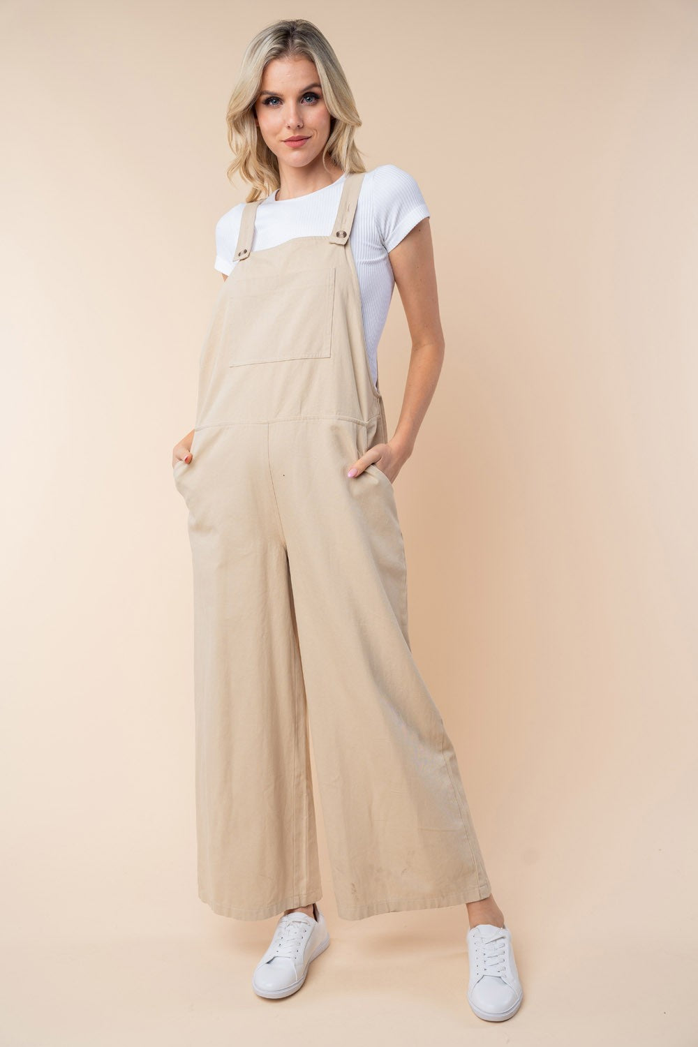 white birch sleeveless wide leg jumpsuit