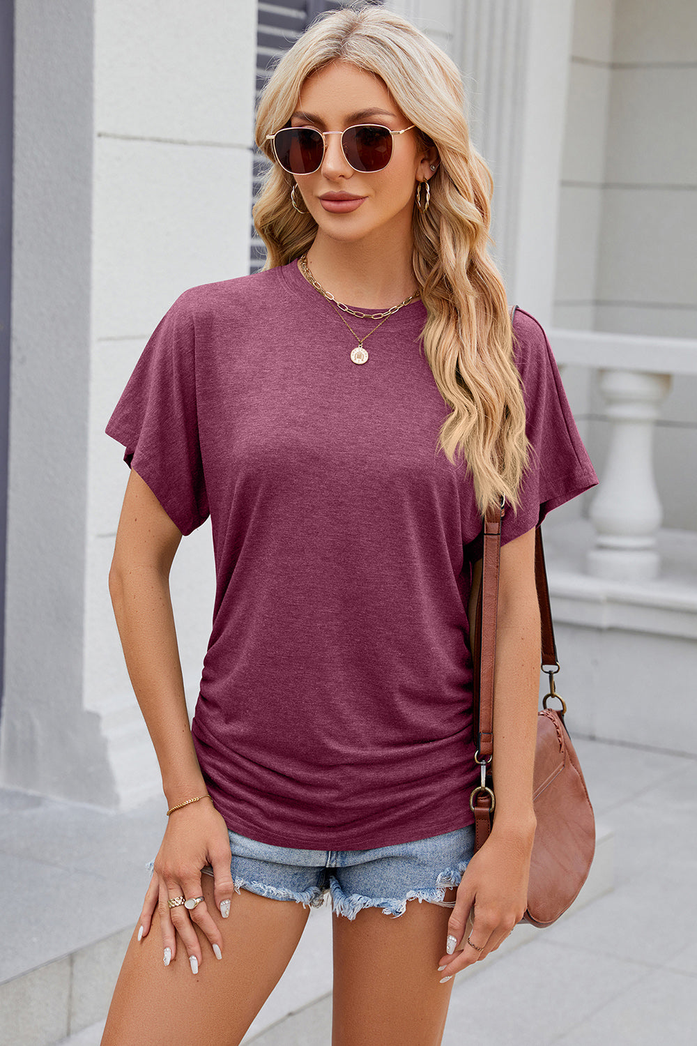 round neck flutter sleeve t-shirt