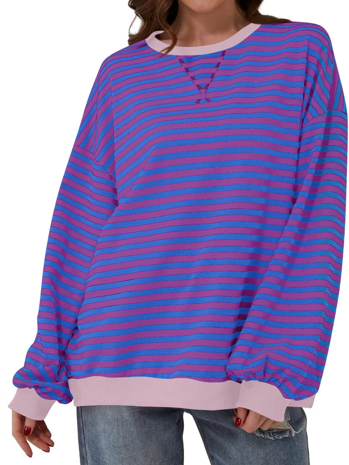 contrast striped long sleeve sweatshirt