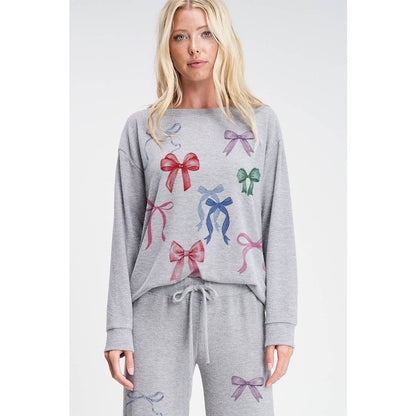 Colorful bow allover print soft loungewear set