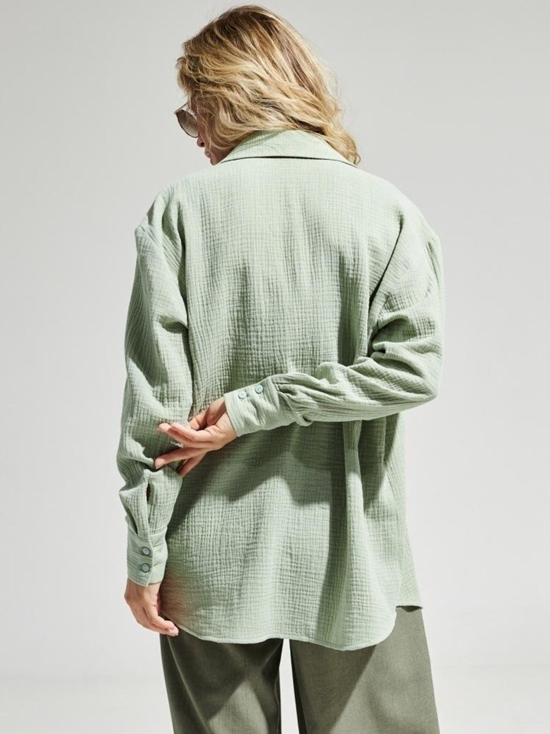 textured collared neck long sleeve shirt