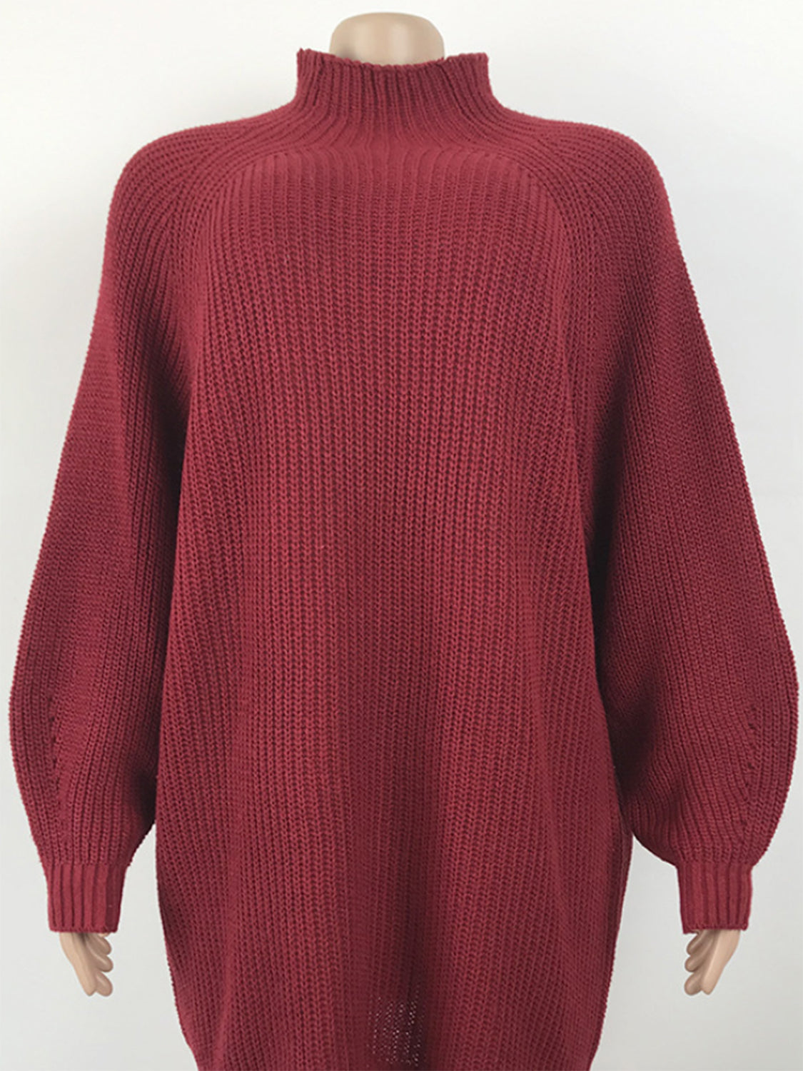mock neck dropped shoulder sweater dress