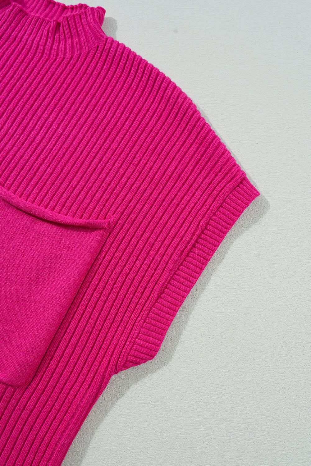 rose red patch pocket ribbed knit short sleeve sweater