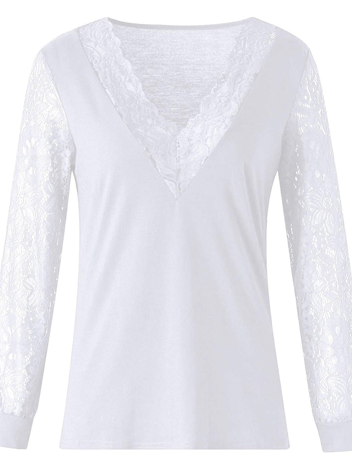 full size lace detail v-neck long sleeve blouse