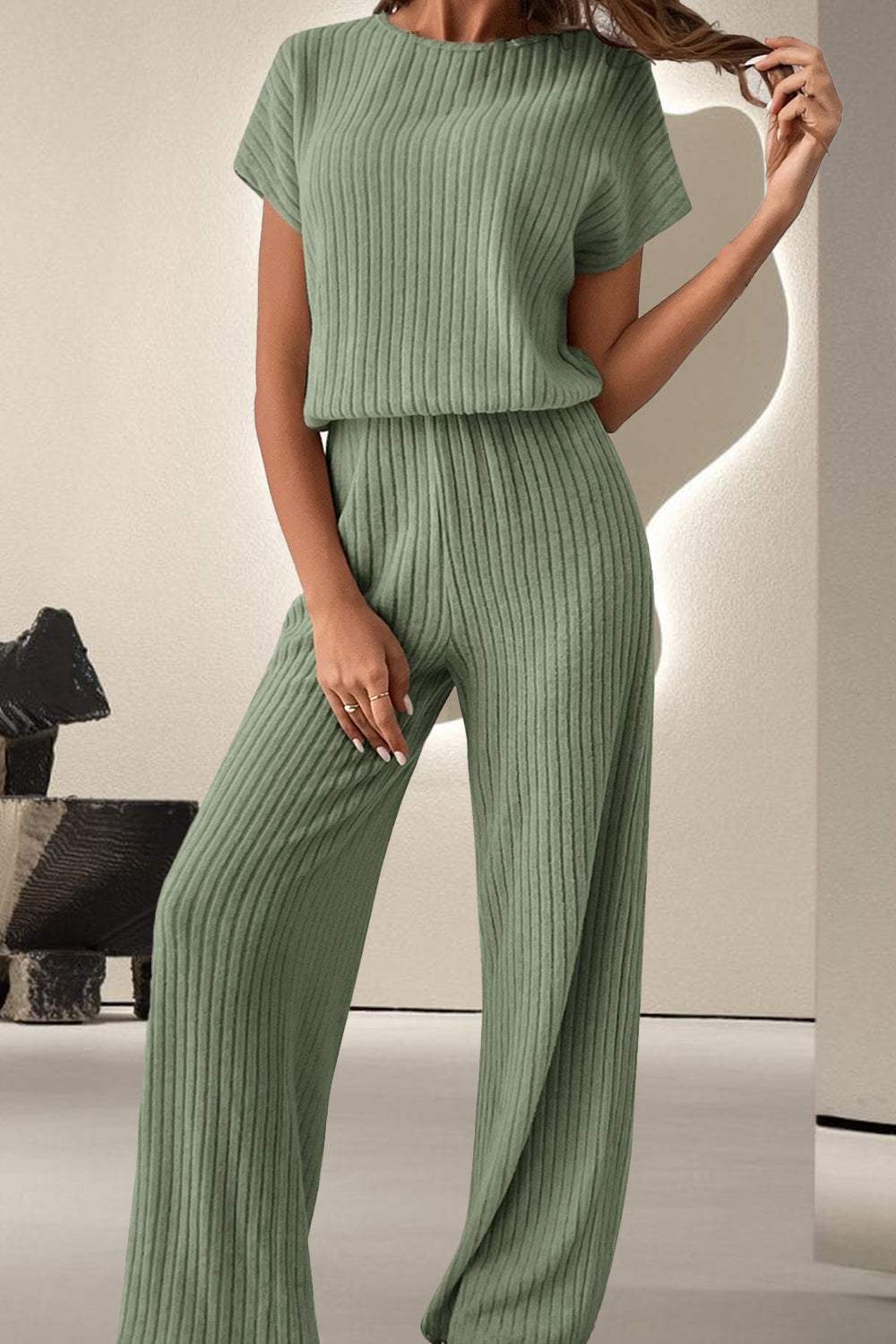 round neck short sleeve jumpsuit