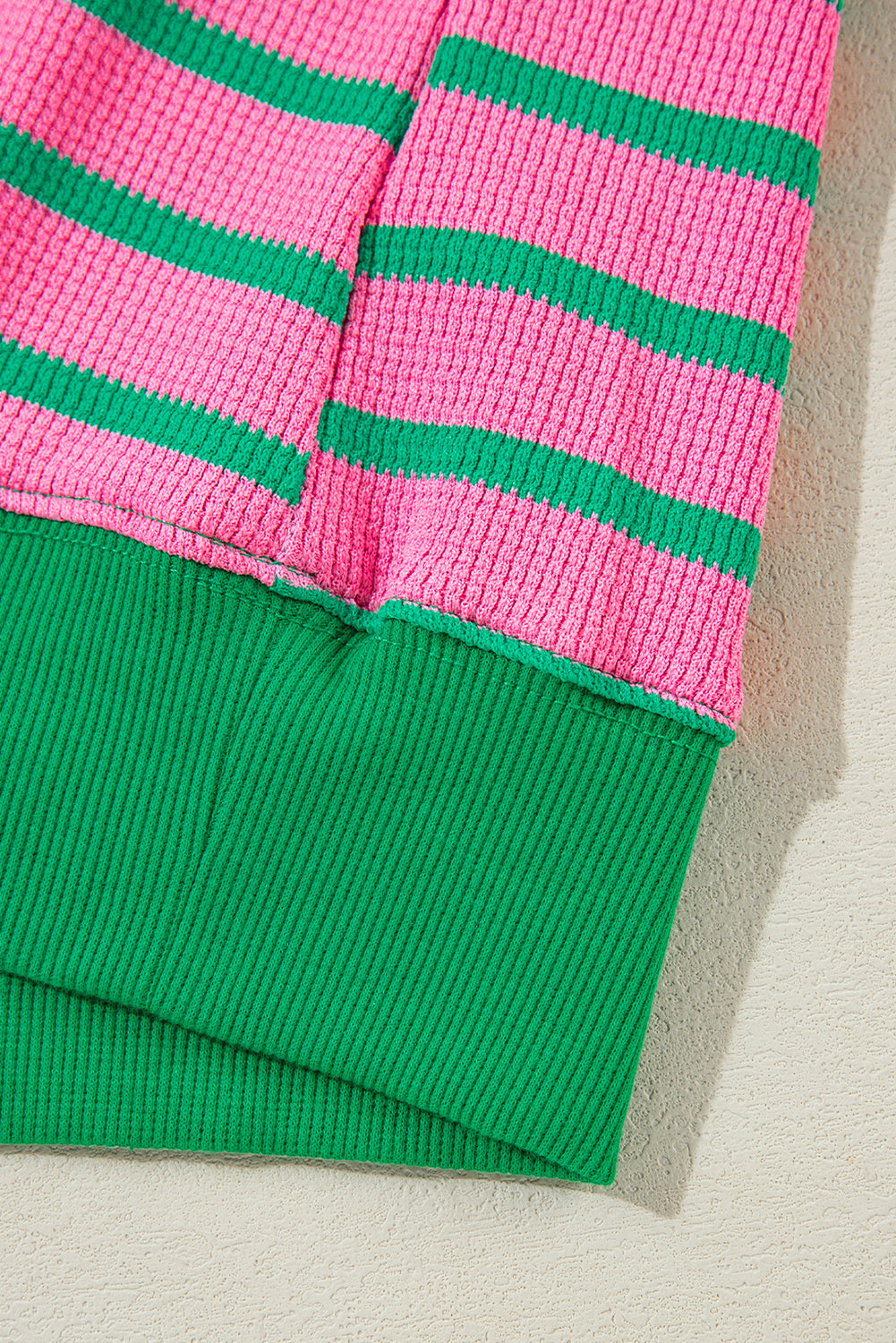 pink stripe waffle knit crew neck plus size sweatshirt