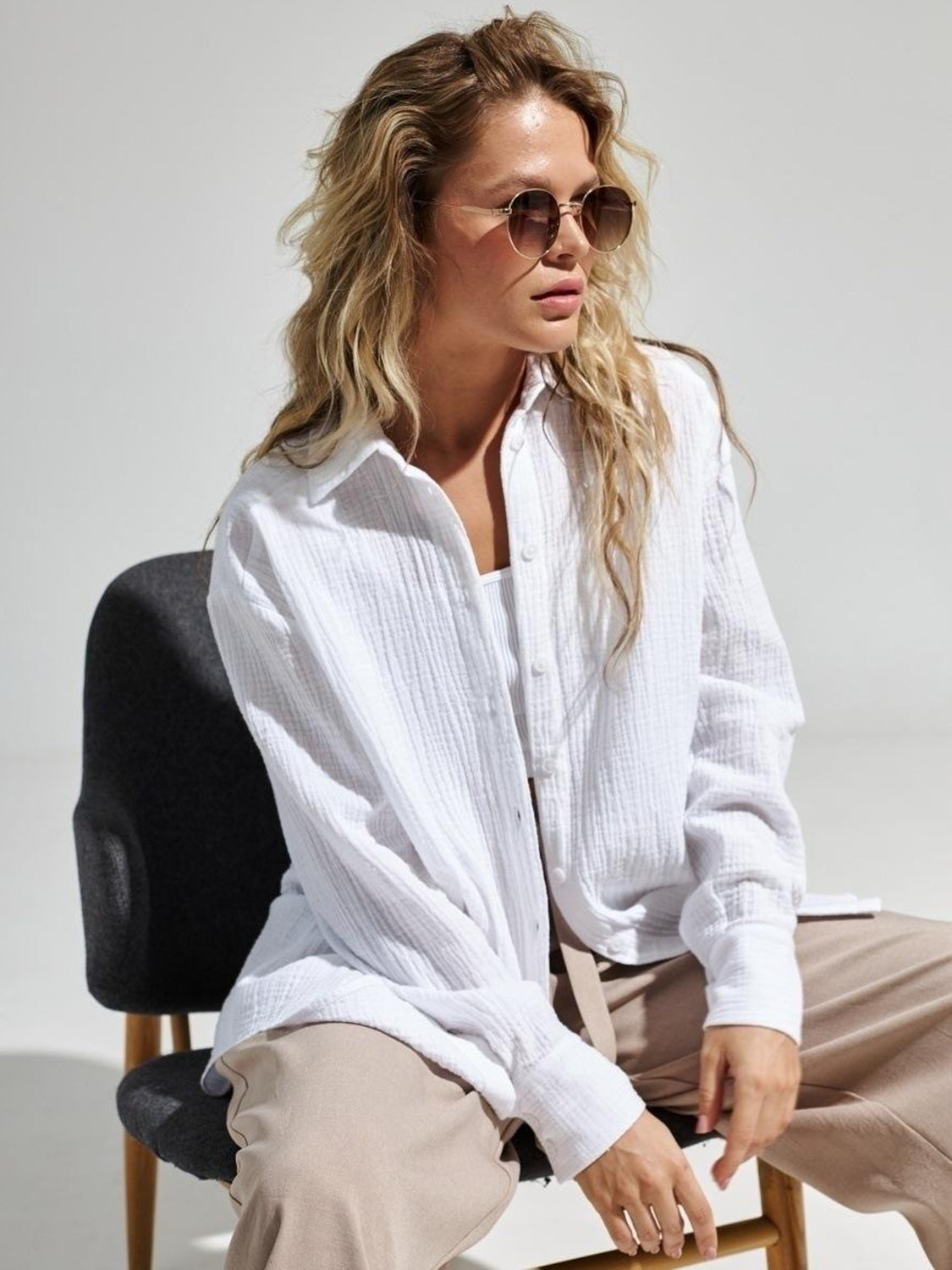textured collared neck long sleeve shirt