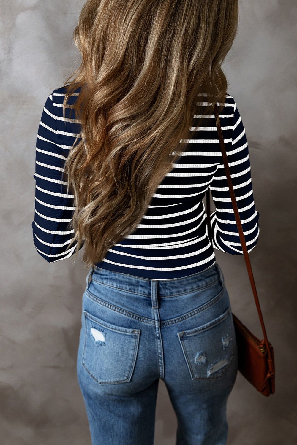 striped v-neck long sleeve top
