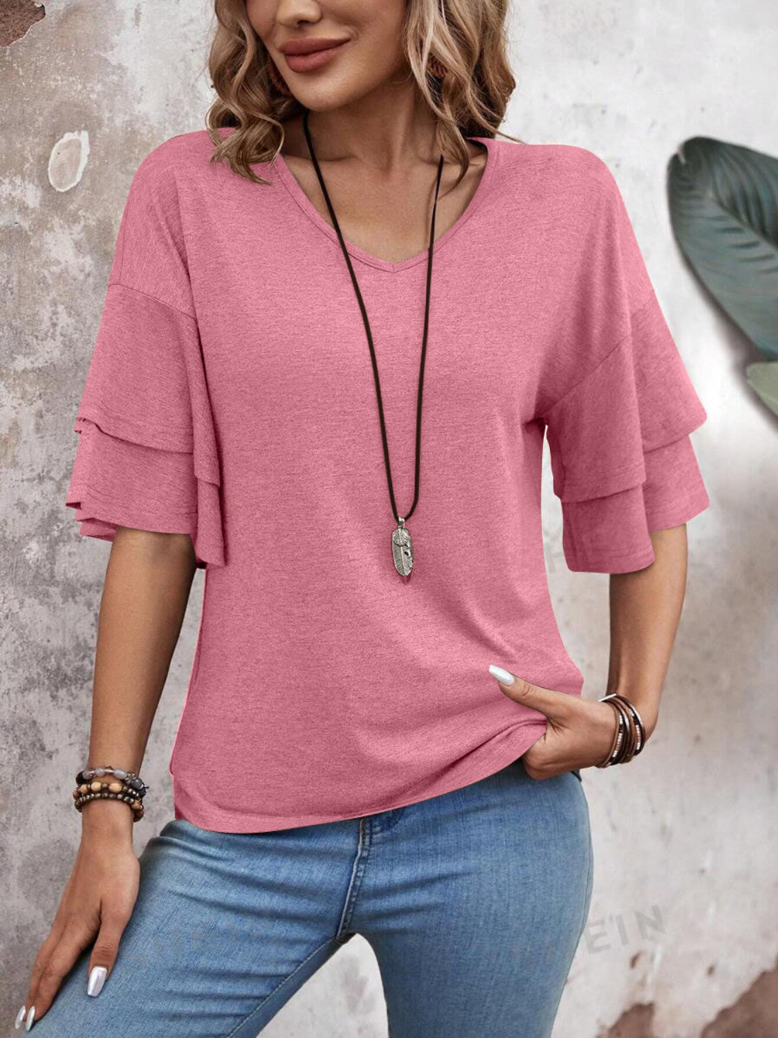 v-neck half sleeve blouse