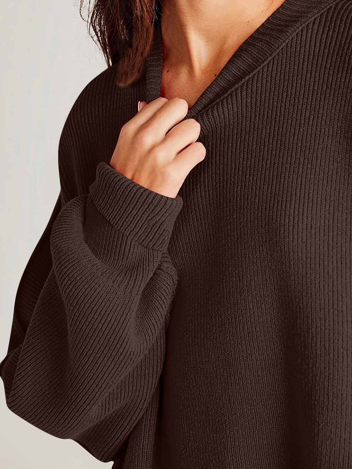 double take side slit round neck long sleeve sweater